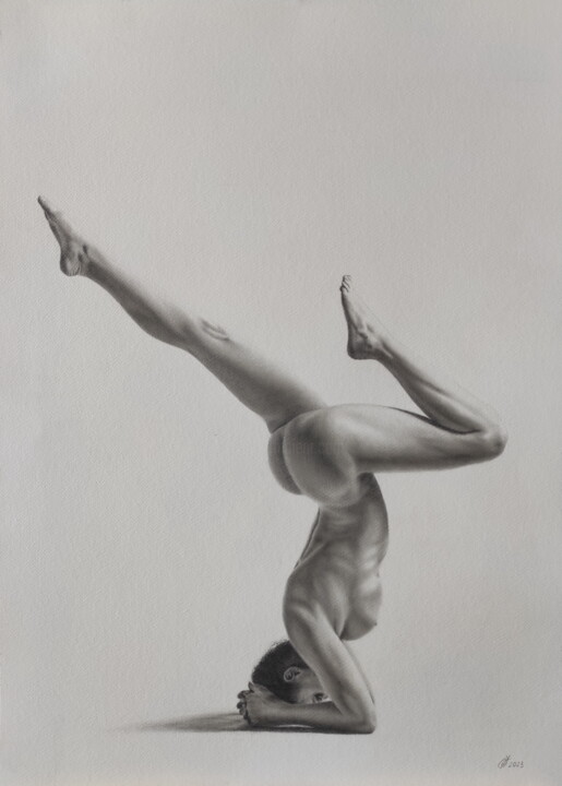 Dibujo titulada "Yoga 053" por Yaroslav Teslenko, Obra de arte original, Carbón