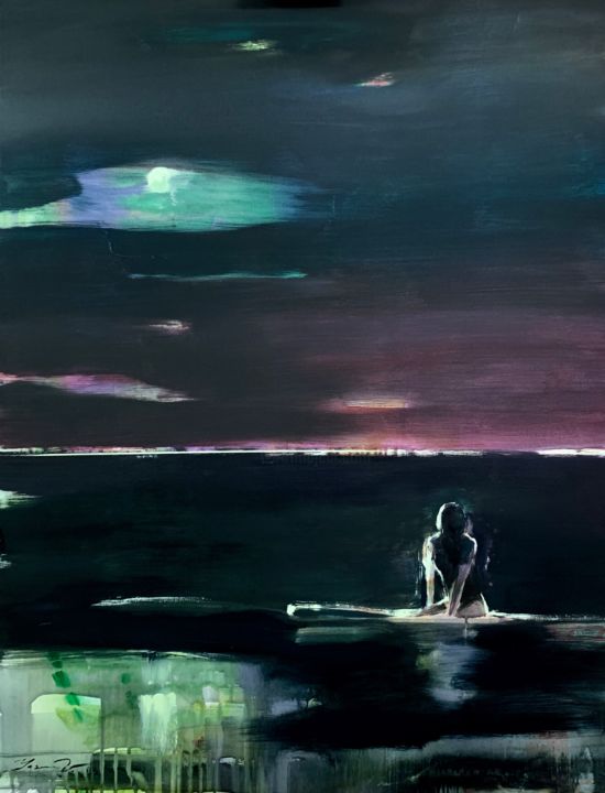 Painting titled "Moonlight surfing" by Yaroslav Yasenev, Original Artwork, Acrylic