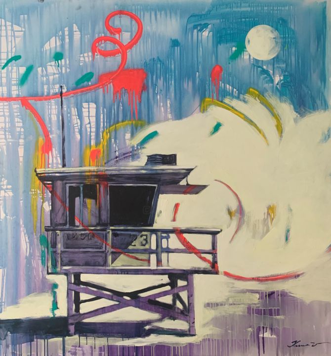 Painting titled "Los Angeles beach" by Yaroslav Yasenev, Original Art, Acrylic