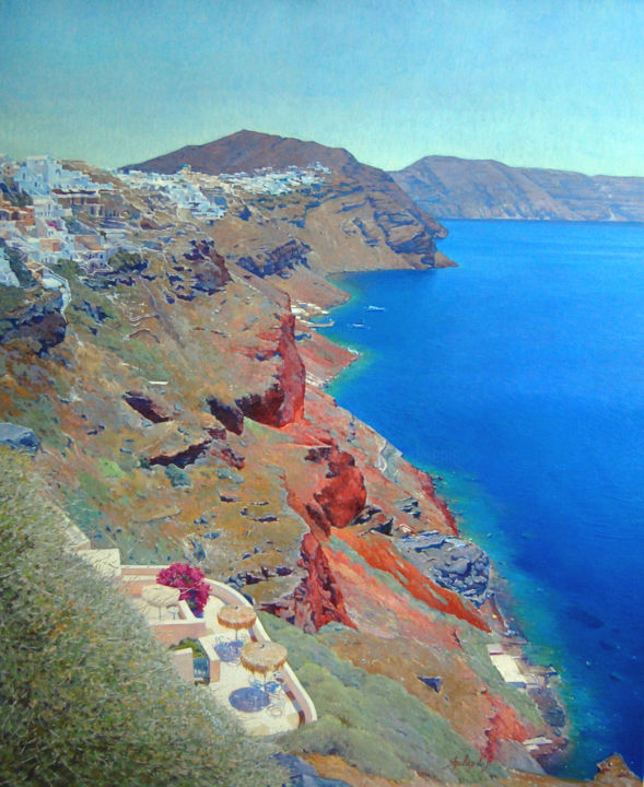 Painting titled "Santorini. The lege…" by Ksenia Yarovaya, Original Artwork, Oil