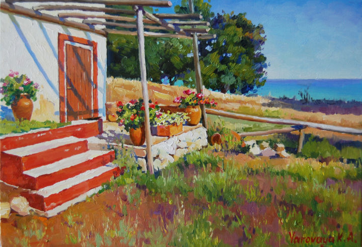 Schilderij getiteld "Fisherman's house" door Ksenia Yarovaya, Origineel Kunstwerk, Olie