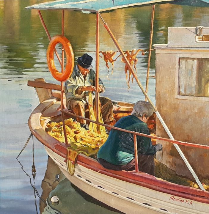 Painting titled "Big catch" by Ksenia Yarovaya, Original Artwork, Oil