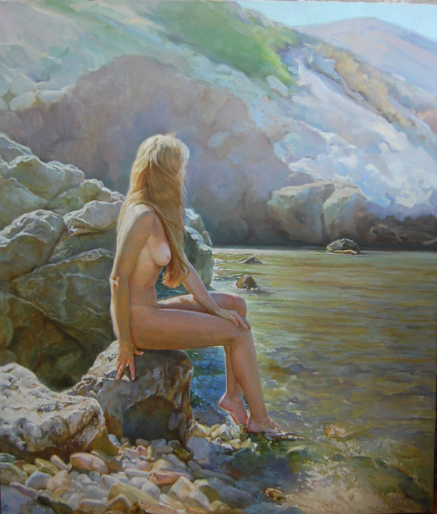 Malerei mit dem Titel "She and the Sea" von Ksenia Yarovaya, Original-Kunstwerk, Öl