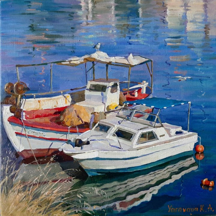 Peinture intitulée "Two boats, two fates" par Ksenia Yarovaya, Œuvre d'art originale, Huile
