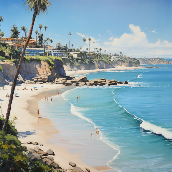 Laguna Beach Oil Painting, Painting by Yasemen Asad Artmajeur