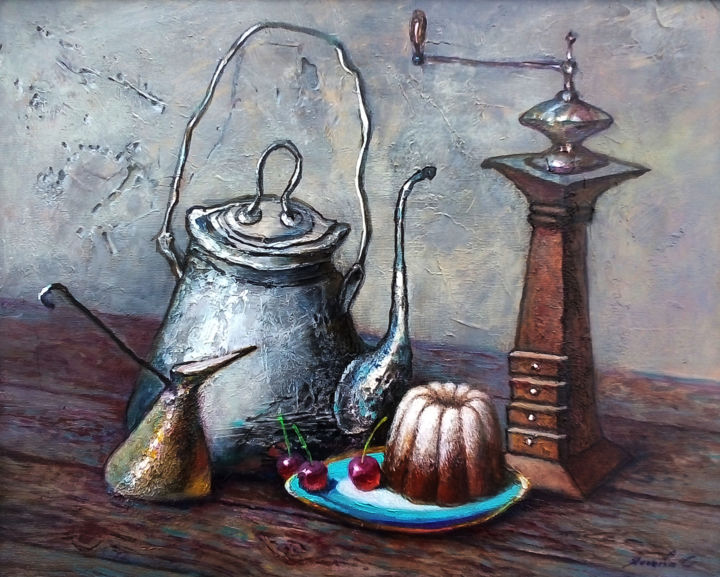 Pintura titulada "Still life with a t…" por Yaseneva Svetlana, Obra de arte original, Oleo