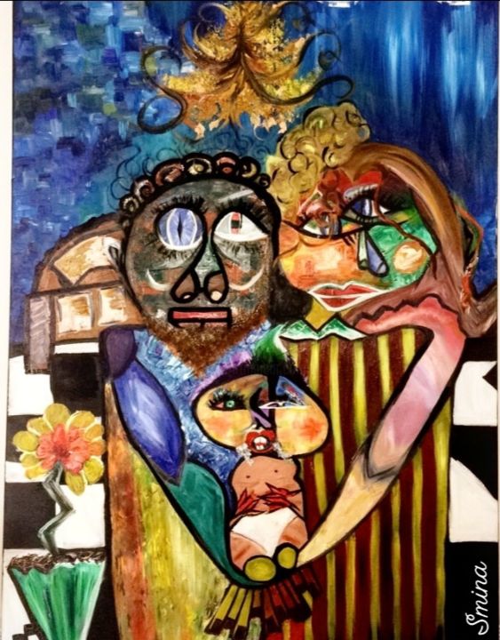 Schilderij getiteld "La famille moderne" door Smina, Origineel Kunstwerk, Olie