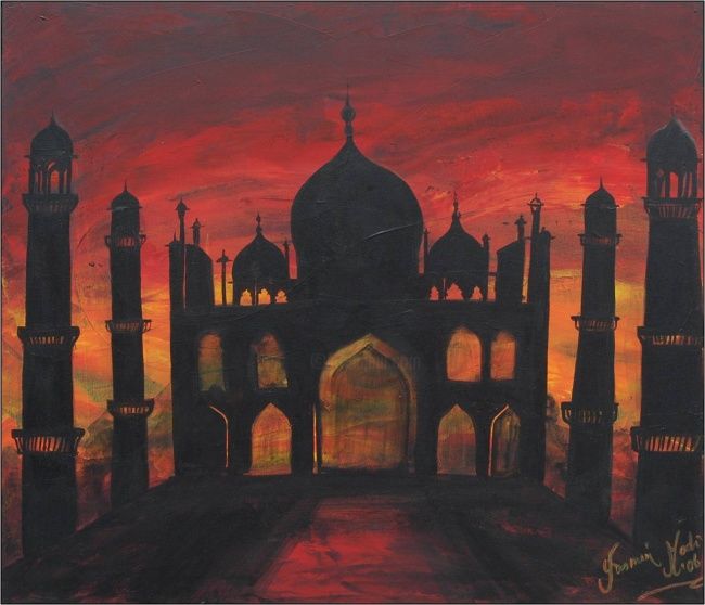 Painting titled "Black Taj" by Yasmin Modi, Original Artwork