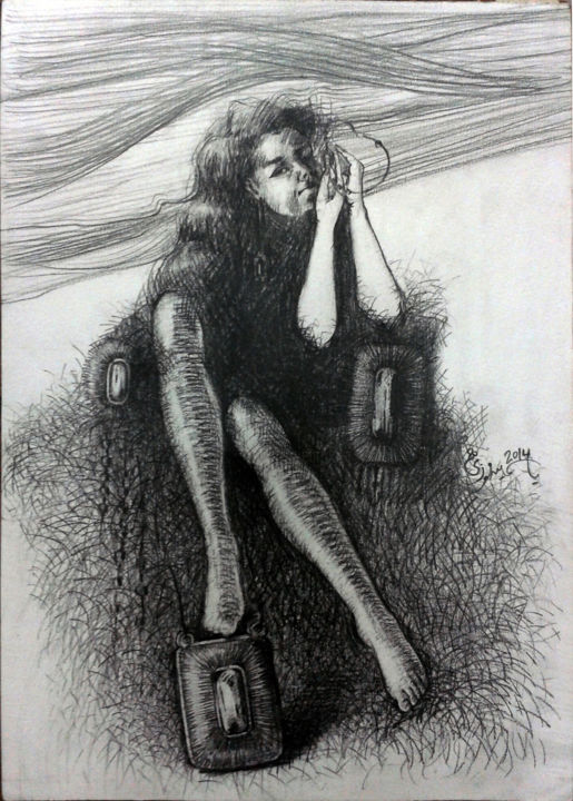Painting titled "woman1" by Yasmeen Fawzy Rwash, Original Art, Pencil