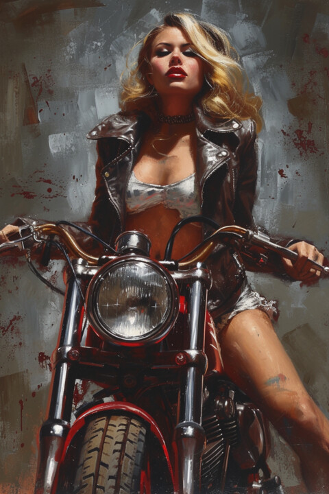 Schilderij getiteld "Legendary Harley" door Yass, Origineel Kunstwerk, Olie