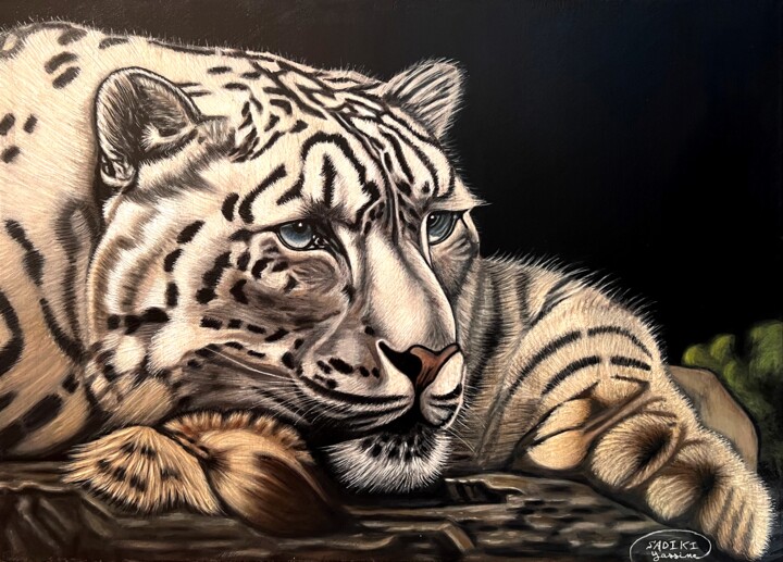 Peinture intitulée "Tigre blanc aux yeu…" par Yassine Sadiki, Œuvre d'art originale, Acrylique Monté sur Châssis en bois