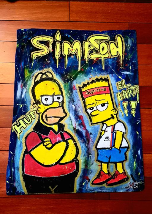 Peinture intitulée "Les simpson" par Yassine Bdg, Œuvre d'art originale, Acrylique