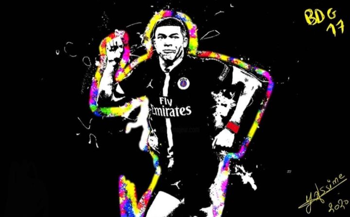 Arts numériques intitulée "Kylian MBAPPÉ" par Yassine Bdg, Œuvre d'art originale, Peinture numérique