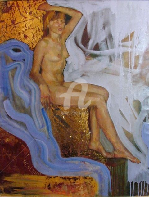 Painting titled "Golden nude" by Nataliya Yatel, Original Artwork, Oil
