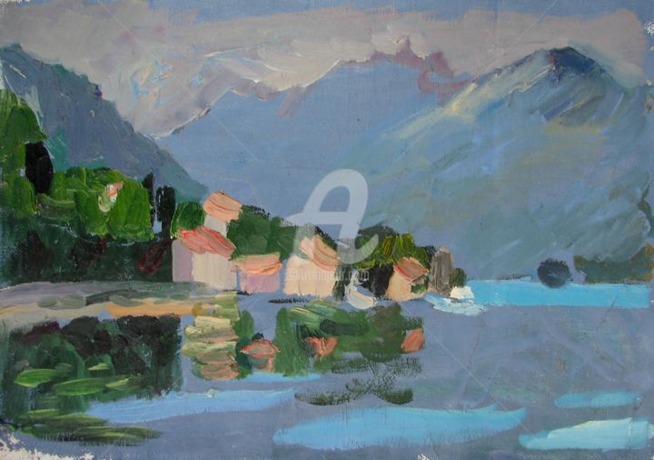 Painting titled "Kotor Bay" by Nataliya Yatel, Original Artwork, Oil