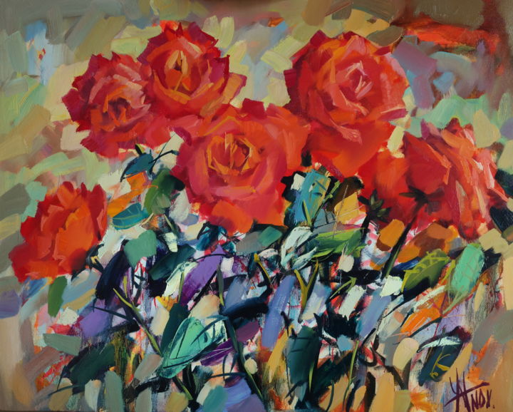 Painting titled "Розы.jpg" by Sergey Yatnov, Original Artwork, Oil