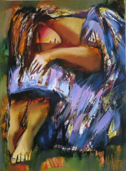 Painting titled "angel sleeping" by Sergey Yatnov, Original Artwork, Oil