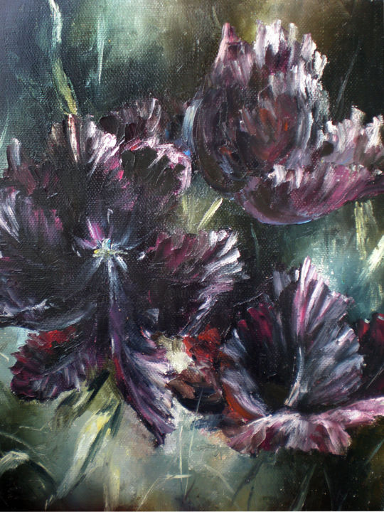 Schilderij getiteld "Фиолетовые тюльпаны" door Yavorivskiy Alexander, Origineel Kunstwerk, Olie