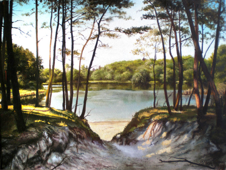 Painting titled "Лесное озеро" by Yavorivskiy Alexander, Original Artwork, Oil