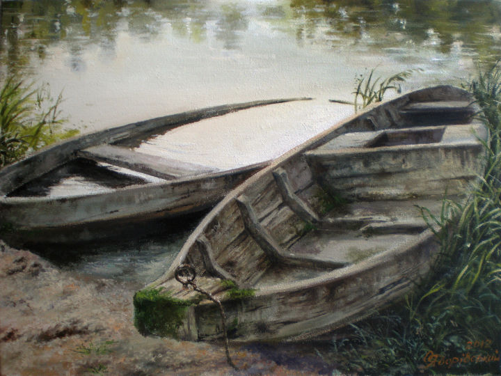 Картина под названием "Лодки" - Yavorivskiy Alexander, Подлинное произведение искусства, Масло