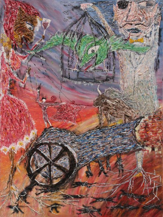 Painting titled "sociopoliticalscape" by Yaz Yamaguchi, Original Art, Oil