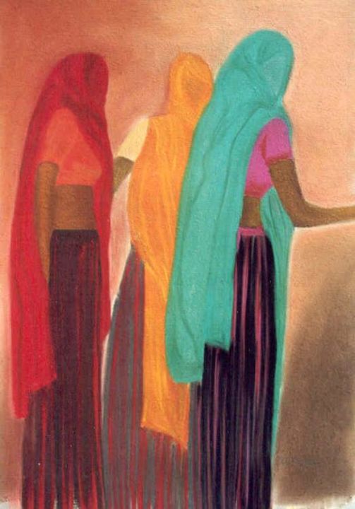 Peinture intitulée "Femmes du Rajasthan" par Ycrina, Œuvre d'art originale
