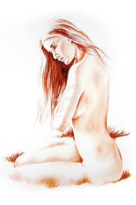 Drawing titled "Femme nu NU09" by Ydan Sarciat, Original Artwork, Pastel