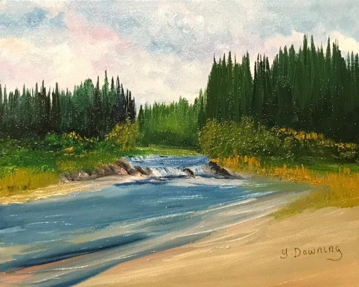 Painting titled "La rivière du Milie…" by Yves Downing, Original Artwork, Oil Mounted on Wood Stretcher frame