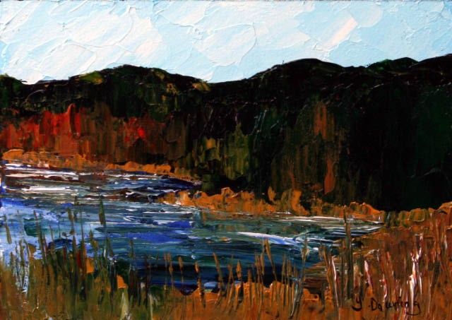 Peinture intitulée "Le lac Quenouilles" par Yves Downing, Œuvre d'art originale, Acrylique Monté sur Châssis en bois
