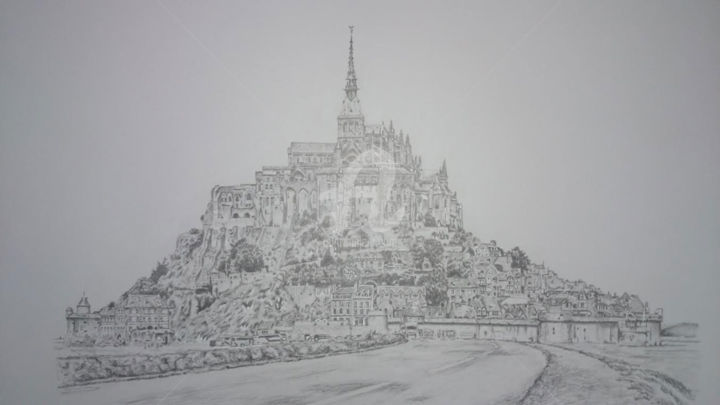Drawing titled "Mont St Michel" by Dessinludo, Original Artwork, Graphite