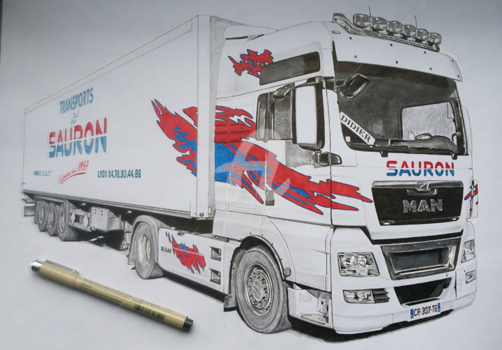 Dessin intitulée "camion transport Sa…" par Dessinludo, Œuvre d'art originale, Graphite