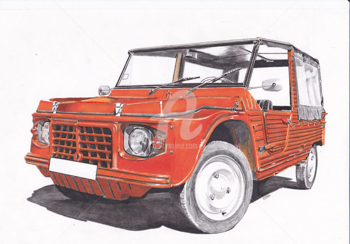 Drawing titled "Citroën Méhari" by Dessinludo, Original Artwork, Graphite