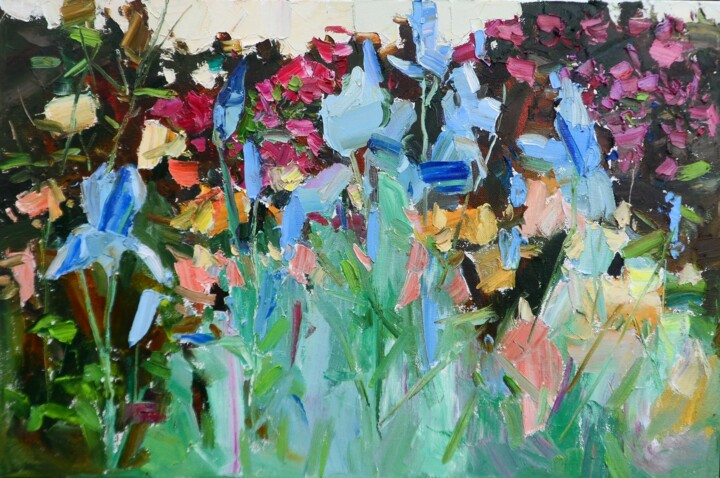 Painting titled "Ukrainian irises" by Yehor Dulin, Original Artwork, Oil