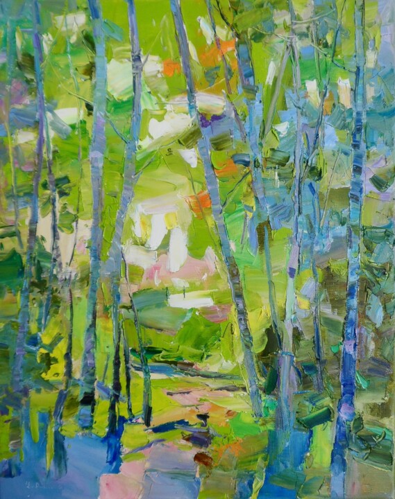 Картина под названием "Aspen forest" - Yehor Dulin, Подлинное произведение искусства, Масло