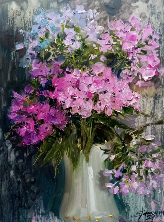 Painting titled "Флоксы" by Елена Гагарина, Original Art, Oil