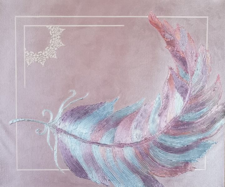 Malarstwo zatytułowany „Pink feather” autorstwa Елена Ивченко, Oryginalna praca, Akryl