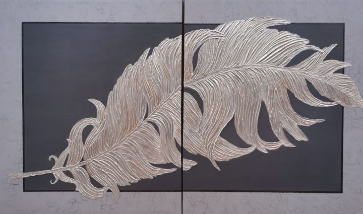 Картина под названием "Silver feather. Dip…" - Елена Ивченко, Подлинное произведение искусства, Акрил