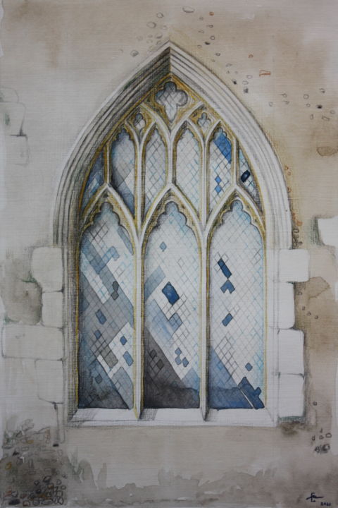 Pintura intitulada "Window" por Elena Minkova, Obras de arte originais, Aquarela
