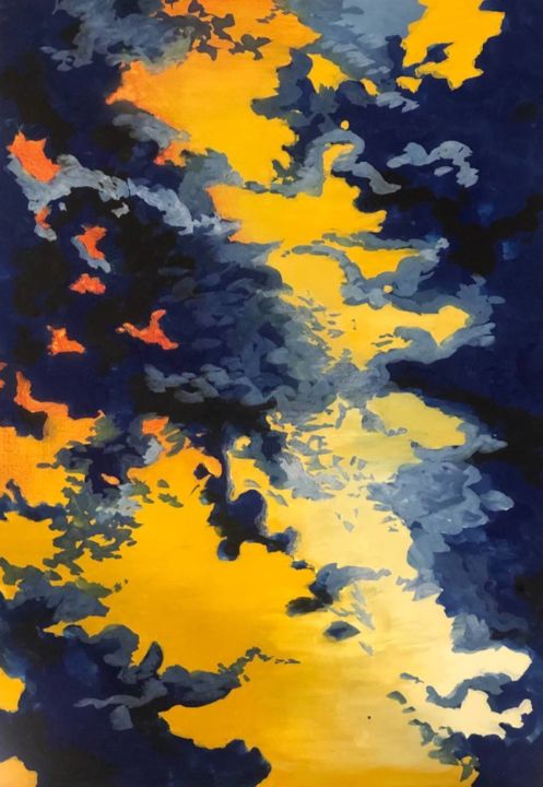 Pintura titulada "Asian sky" por Elena Minkova, Obra de arte original, Gouache
