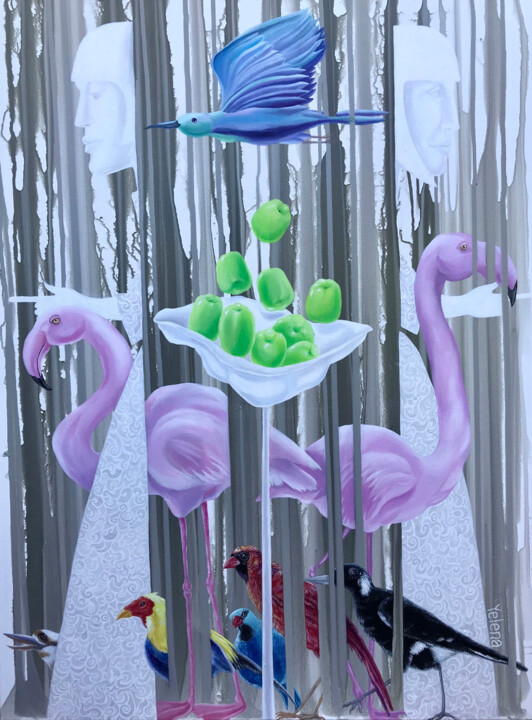 「Grey illusions」というタイトルの絵画 Yelena Revisによって, オリジナルのアートワーク, アクリル ウッドストレッチャーフレームにマウント
