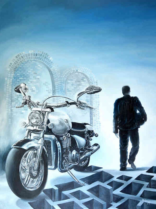 "Lone Rider" başlıklı Tablo Yelena Revis tarafından, Orijinal sanat, Petrol Ahşap Sedye çerçevesi üzerine monte edilmiş