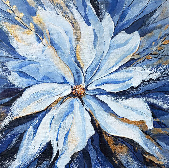 Painting titled "Blue flower" by Yelena Rybalkina, Original Artwork, Acrylic Mounted on Wood Stretcher frame