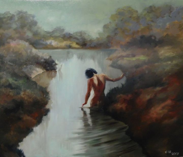 Painting titled "Swimming under the…" by Yelena Vyazemskaya, Original Artwork, Oil