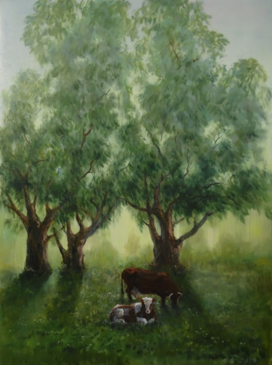 Painting titled "On grazing" by Yelena Vyazemskaya, Original Artwork, Oil