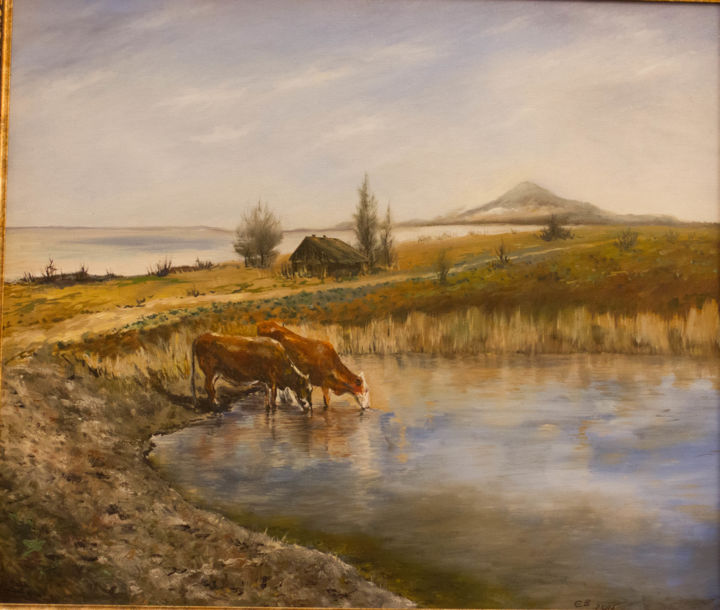 Painting titled "At the watering pla…" by Yelena Vyazemskaya, Original Artwork, Oil