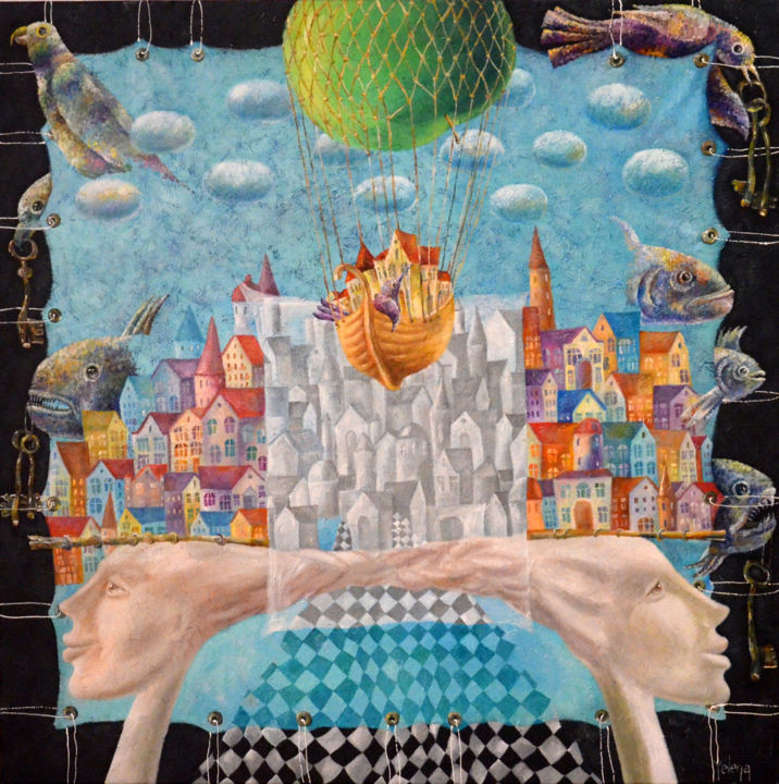 Painting titled "My Whimsical World" by Yelena Revis, Original Art, Oil Mounted on Stretcher frame
