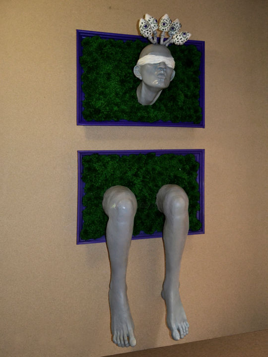 Sculpture titled "Anima del bosco" by Yelena Sol., Original Artwork, Polymer clay Mounted on Wood Stretcher frame