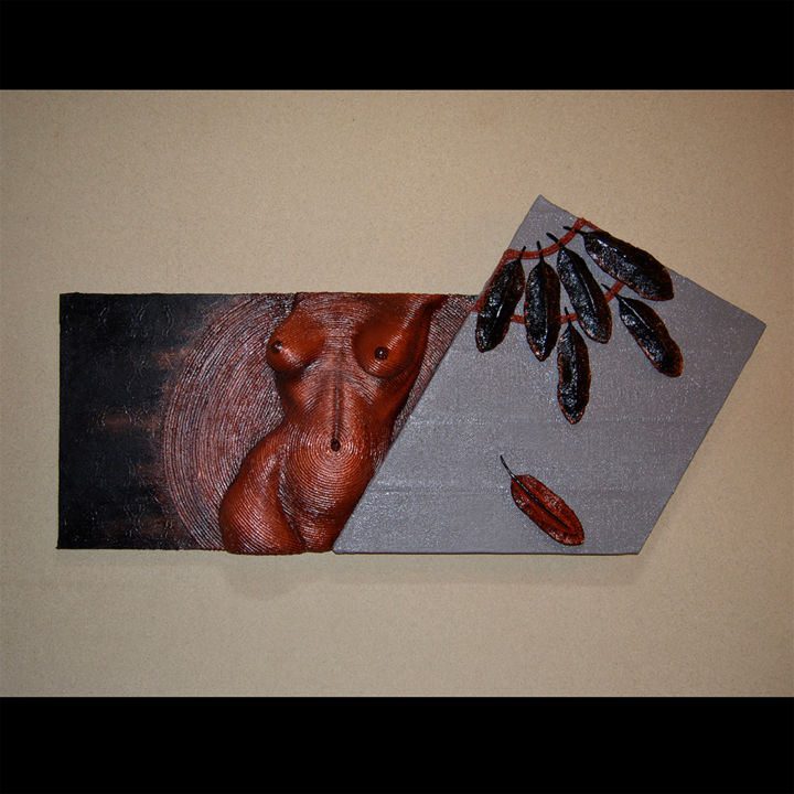 Sculpture titled "Shamanic dance" by Yelena Sol., Original Artwork, Polymer clay Mounted on Wood Panel