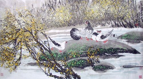 Painting titled "《古运河早春》" by Ye Liu, Original Artwork, Oil