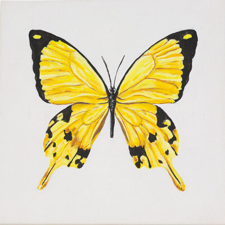 Peinture intitulée "Желтая бабочка Мона…" par Yellis Greenfish, Œuvre d'art originale, Acrylique